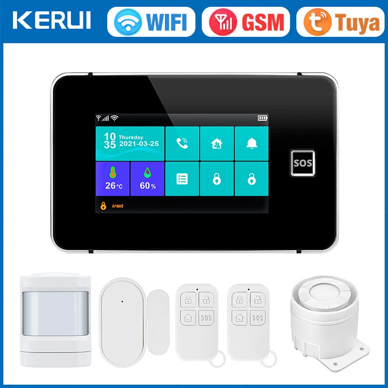 KERUI G60B Tuya Alarm Panel Temperature and Humidity WIFI GSM Alarm System for Home Security DIY Alarm Kit with Motion Sensors - Home Smart Direct