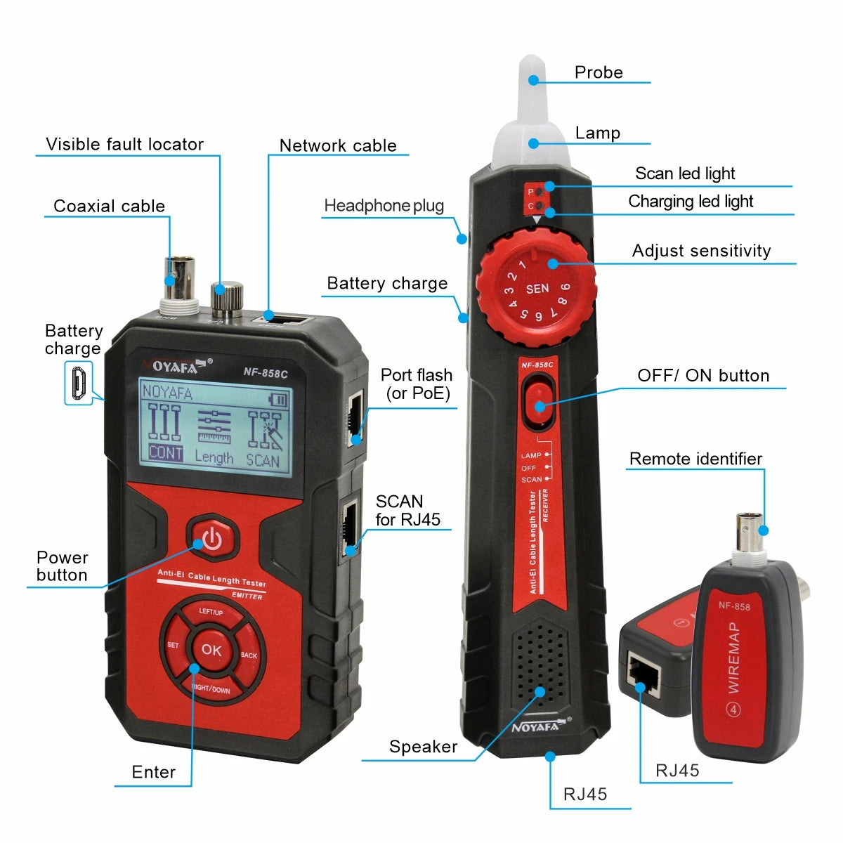 NOYAFA NF-858C Network Cable Tester Trace Line Locator POE BNC Wire Tracker