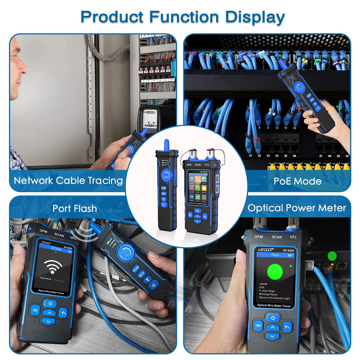 NOYAFA NF-8508 Network Cable Tester LCD Rechargeable Line Finder PoE