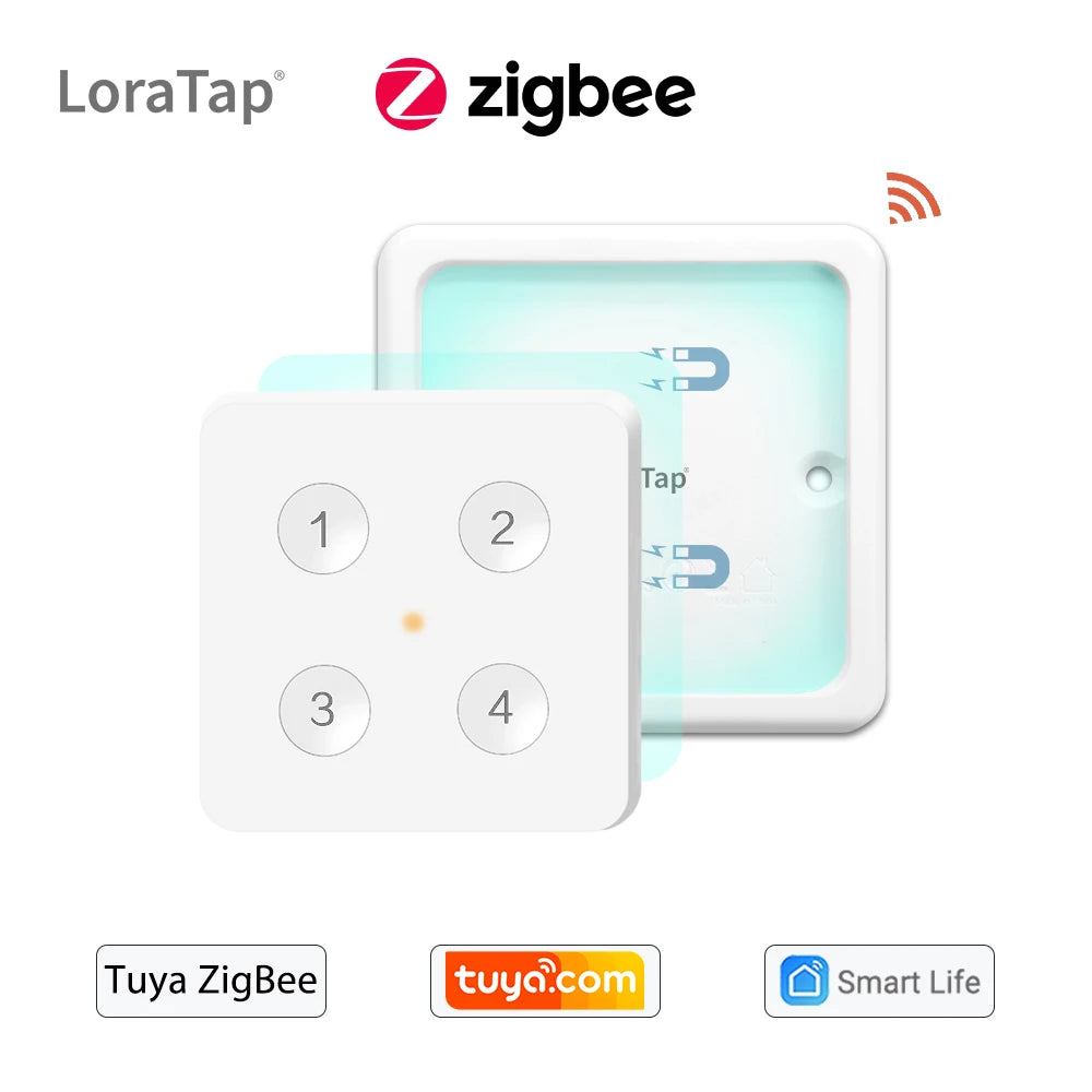 LoraTap 4 Gang Tuya ZigBee Wireless Scene Switch Push Button Controller by Battery 2MQTT Setup Automation Scenario for Home DIY - Home Smart Direct