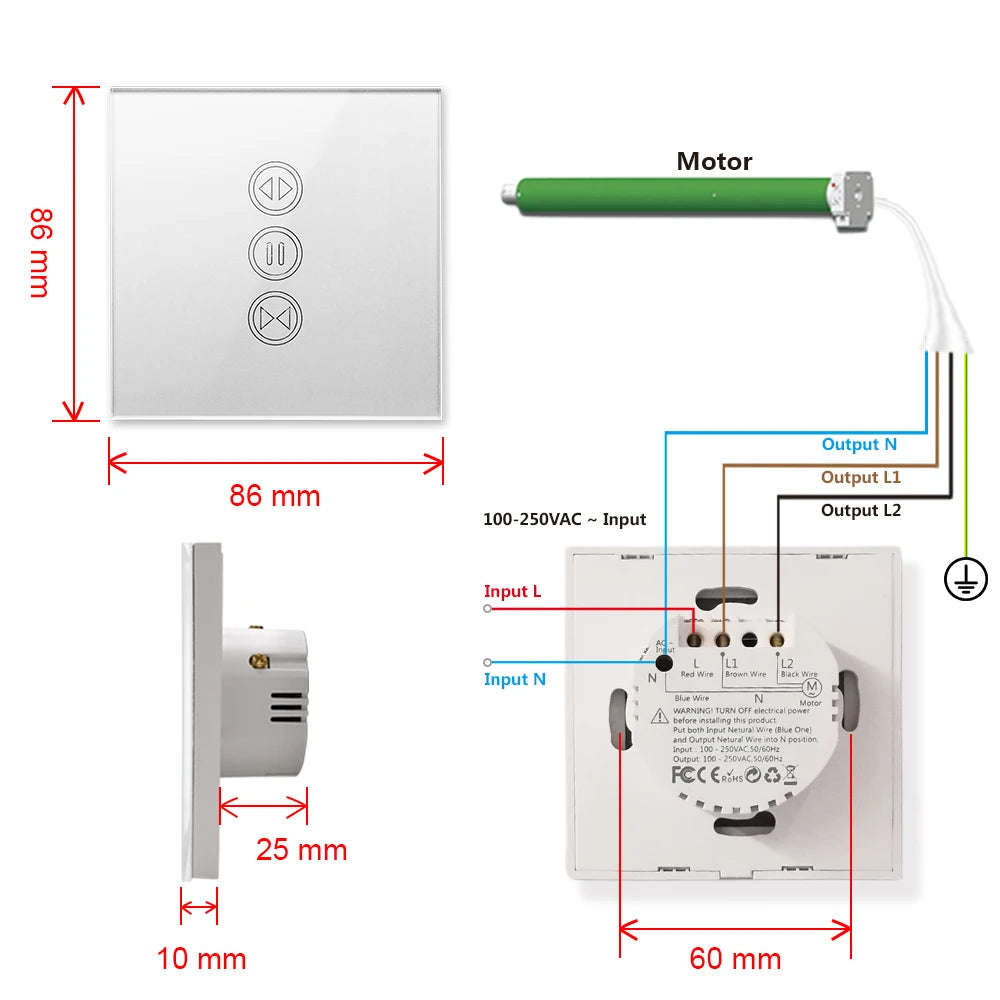WiFi Roller Shutter Curtain Switch in Silver Finish - Home Smart Direct