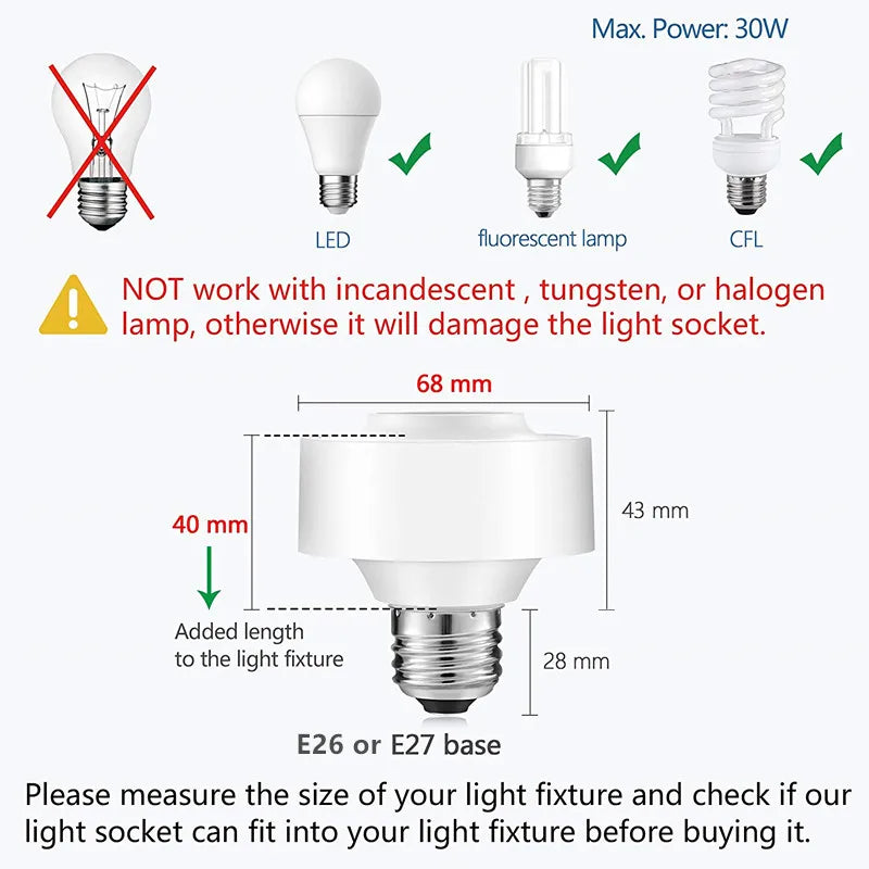 LoraTap Tuya Smart ZigBee 3.0 Led Bulb Socket Lamp Adapter Holder E27 Works with Google Home Alexa Echo Remote Control MQTT - Home Smart Direct
