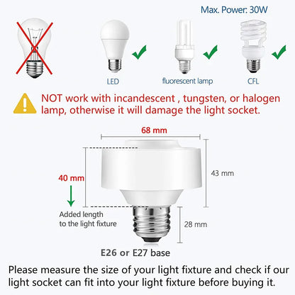 LoraTap Tuya Smart ZigBee 3.0 Led Bulb Socket Lamp Adapter Holder E27 Works with Google Home Alexa Echo Remote Control MQTT - Home Smart Direct
