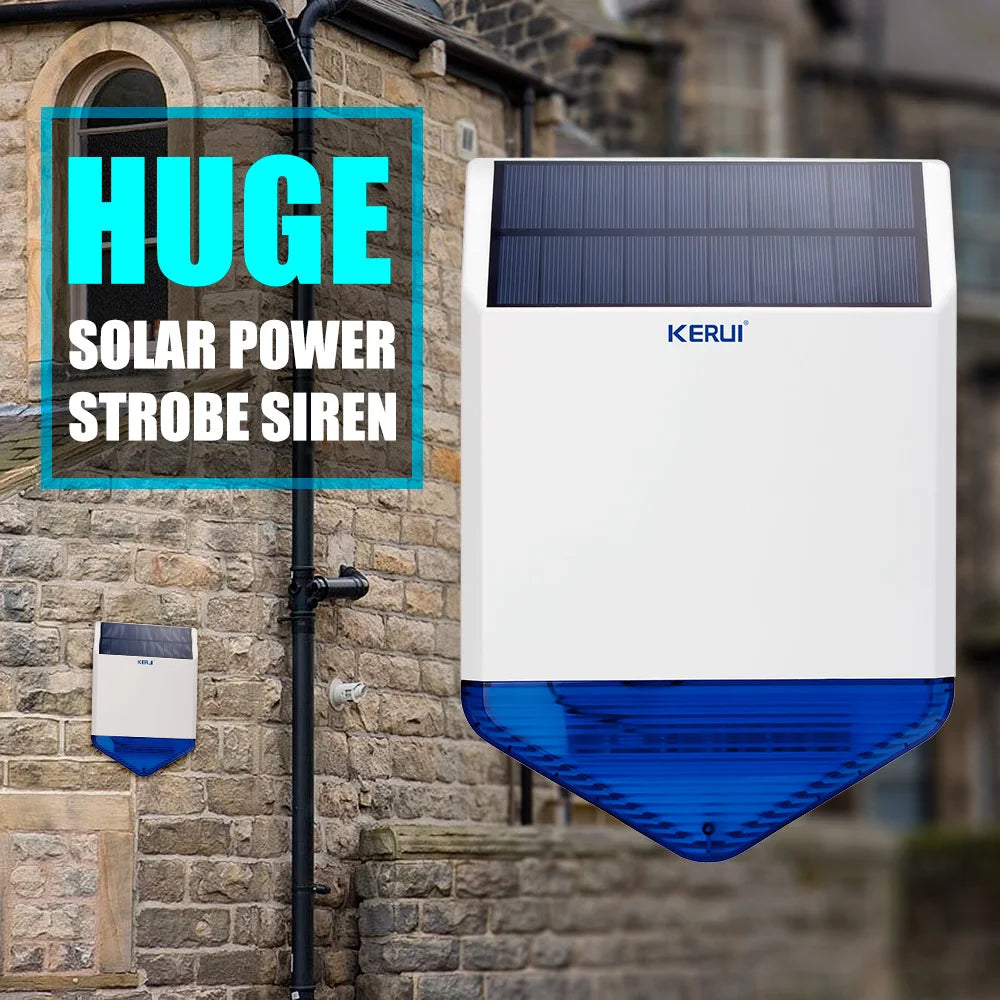 KERUI SJ1 Wireless Outdoor Solar Siren Panel For KERUI W181 W184 W202 W204 Alarm System Security with Flashing Response Sound - Home Smart Direct