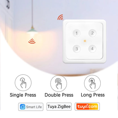 LoraTap 4 Gang Tuya ZigBee Wireless Scene Switch Push Button Controller by Battery 2MQTT Setup Automation Scenario for Home DIY - Home Smart Direct