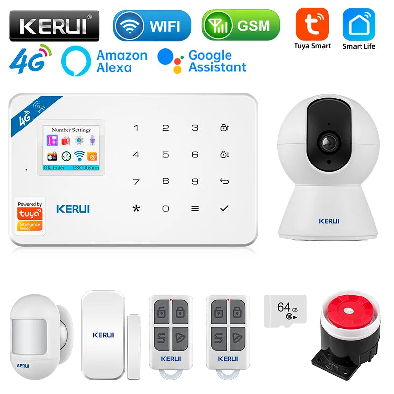 KERUI Smart Home Alarm 4G Window/Door Motion Sensor Siren Security System Kits Tuya Smart APP Control WIFI GSM Anti Theft W184 - Home Smart Direct
