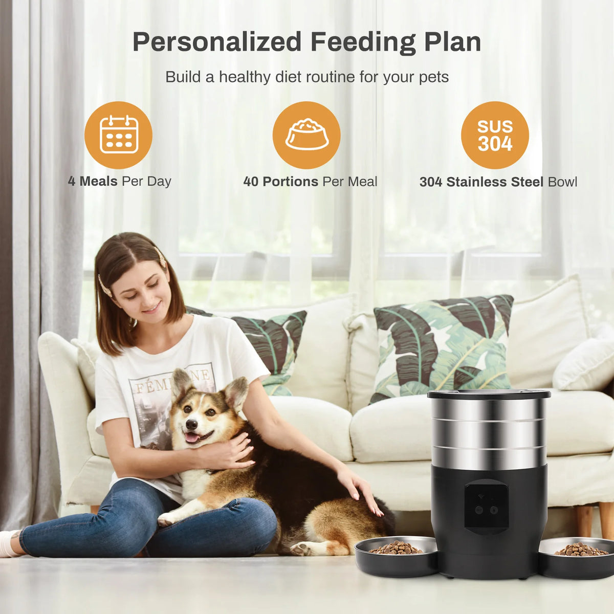WiFi Automatic Cat Feeder with Dual Stainless Steel Bowls