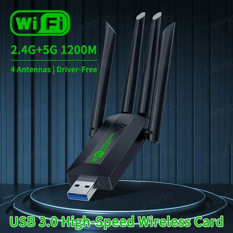 1200Mbps Dual Band USB WiFi Adapter Wireless Card with 4 Antennas for PC Laptop
