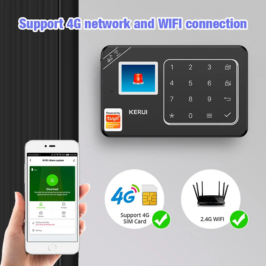 KERUI DIY Your Home Alarm Set 4G / WiFi Alarm System for Home Security Protection Motion Detector Door Sensor Tuya Smart APP - Home Smart Direct