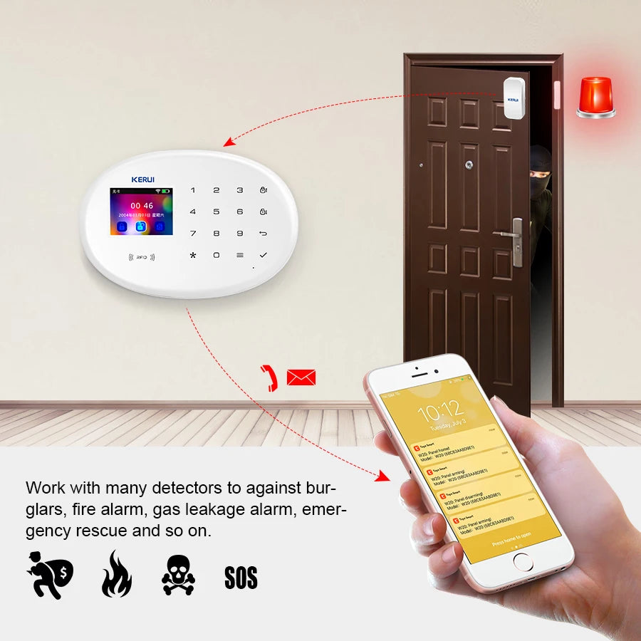 KERUI W202 Alarm System Kit WIFI GSM Home Appliance Security Protection Tuya Smart APP Support Alexa with Motion Sensor Detector - Home Smart Direct