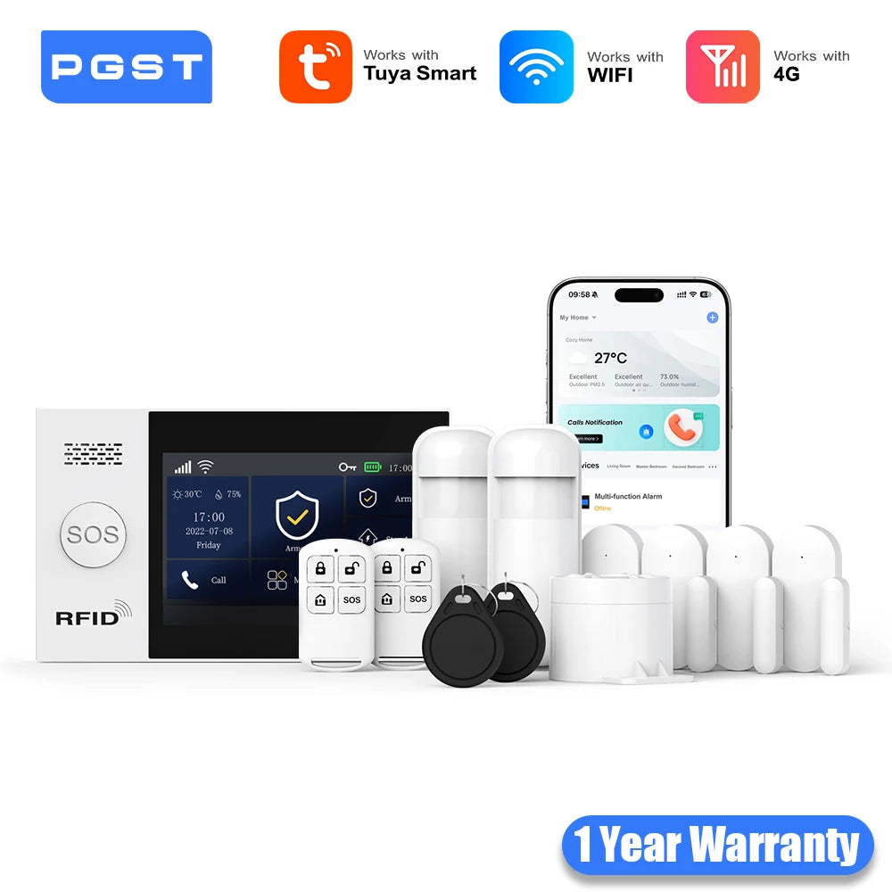 PGST WiFi 4G Tuya Smart Life Home Alarm Security System Kit Alexa Home Automation Alarm Security Protection Door Motion Sensor - Home Smart Direct