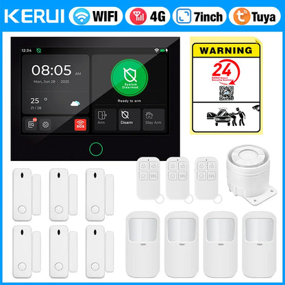 KERUI 4G/WiFi Home Alarm System with 7 Inch Touch Screen Tuya Smart Wireless Home Burglar Alarm with Motion Detector Door Sensor - Home Smart Direct