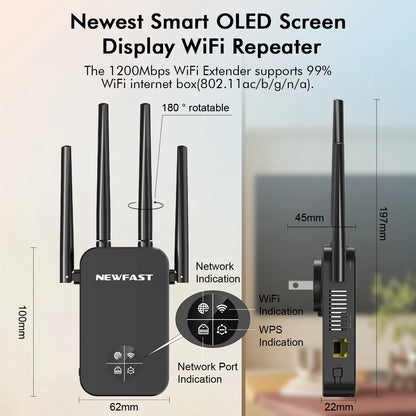 1200Mbps WiFi Repeater OLED Long Range 5GHz Signal Extender