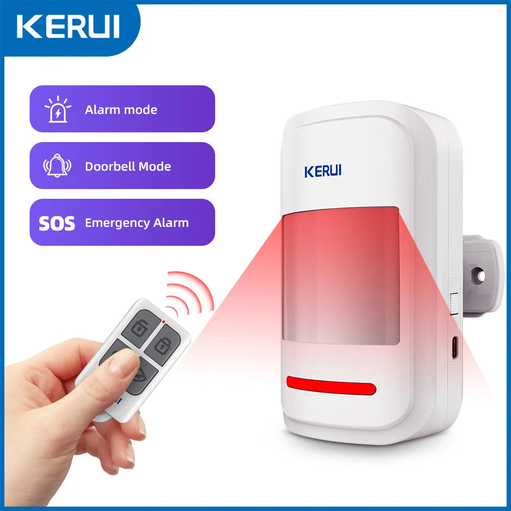 KERUI PIR Motion Alarm with Remote Wireless 433MHz Infrared Motion Sensor Detector Alarm/Doorbell Two Modes SOS for Elders Home - Home Smart Direct
