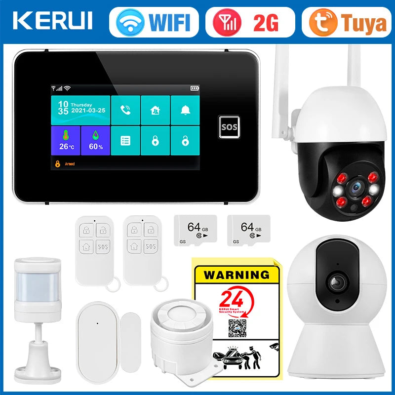 KERUI 4G/2G+WiFi Home Alarm with 4.3-inch Touch Screen Smart Life Products Home Burglar Alarm with Wireless Motion Sensor - Home Smart Direct