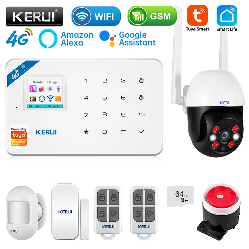 KERUI Smart Home Alarm 4G Window/Door Motion Sensor Siren Security System Kits Tuya Smart APP Control WIFI GSM Anti Theft W184 - Home Smart Direct