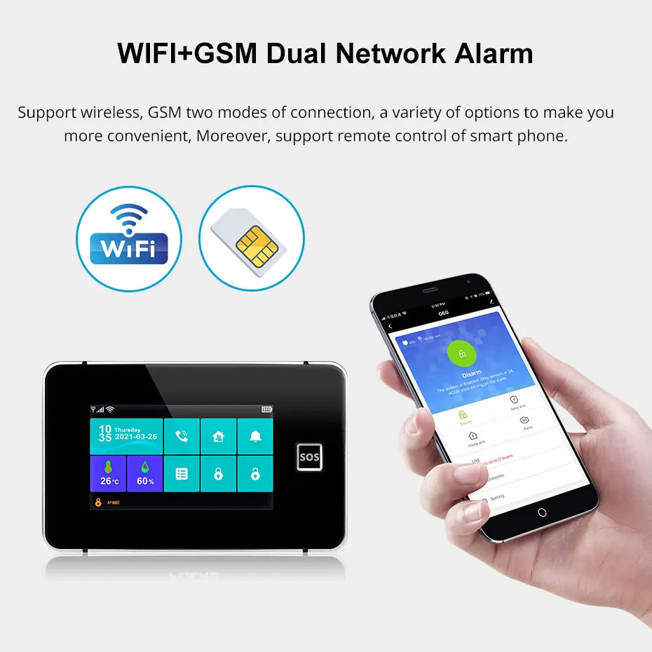 KERUI G60B Tuya Alarm Panel Temperature and Humidity WIFI GSM Alarm System for Home Security DIY Alarm Kit with Motion Sensors - Home Smart Direct