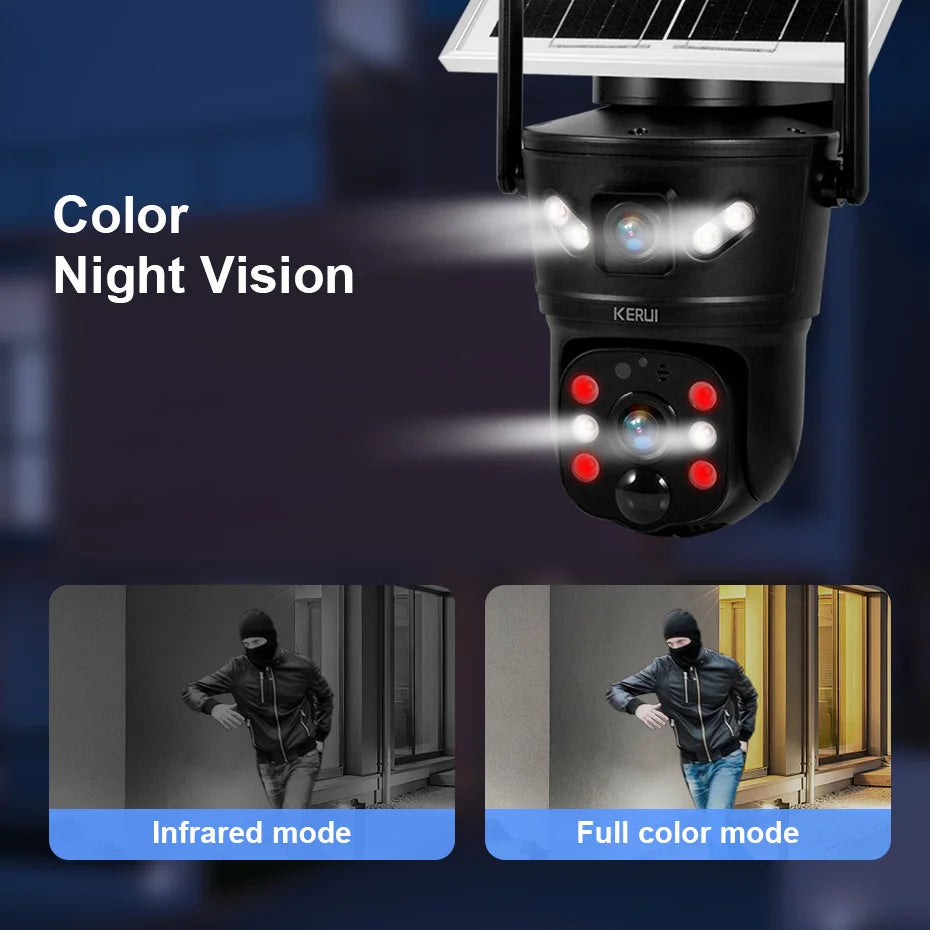 KERUI Outdoor 6MP Solar Camera 4G SIM WIFI Solar Panel Dual Lens Camera Waterproof Home Security CCTV Video Surveillance V380pro - Home Smart Direct