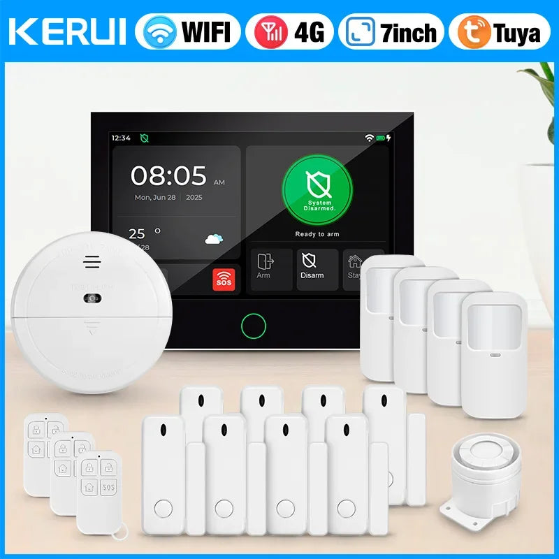 KERUI 7-inch IPS Large Touch Screen Home Alarm Panel 4G LTE GSM WiFi Wireless Alarm Security System Burglar Tuya Smart Alexa - Home Smart Direct
