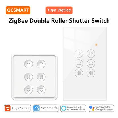 Tuya ZigBee EU US Dual Curtain Pushbutton Touch Panel Switch Tubular Motors Smart Life App Remote Control Google Assistant Alexa - Home Smart Direct