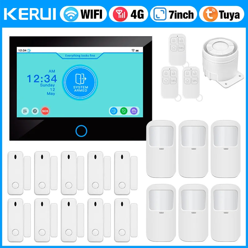 KERUI 7-inch IPS Large Touch Screen Home Alarm Panel 4G LTE GSM WiFi Wireless Alarm Security System Burglar Tuya Smart Alexa - Home Smart Direct