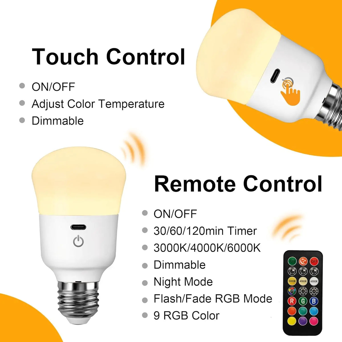 USB Rechargeable LED Bulb with Remote RGB Timer Emergency Backup - Home Smart Direct