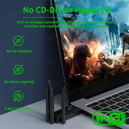 1200Mbps Dual Band USB WiFi Adapter Wireless Card with 4 Antennas for PC Laptop