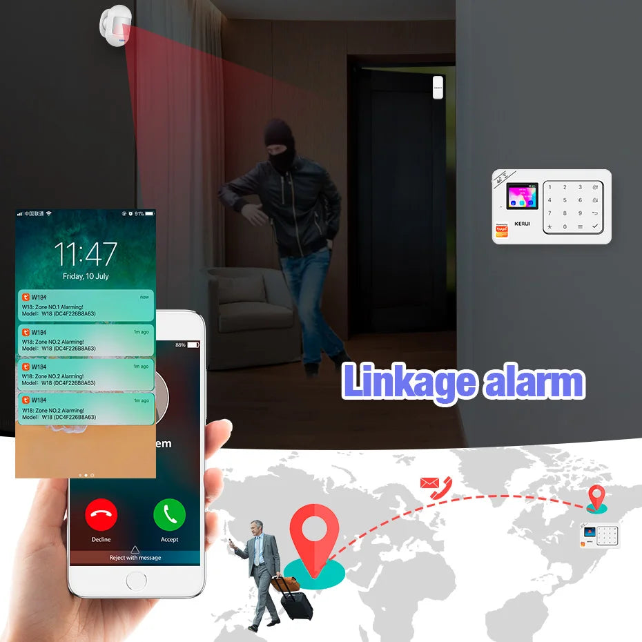 KERUI Home Alarm Kit Wireless WiFi GSM Anti-Theft with Touch Screen Tuya Smart Life App Alarm System for Security Protection - Home Smart Direct