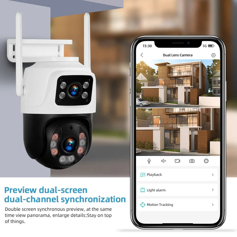 KERUI Outdoor Wireless 6MP Dual Lens WiFi IP Camera Home Security CCTV Video Surveillance Human Detect Dual Screen Icsee - Home Smart Direct