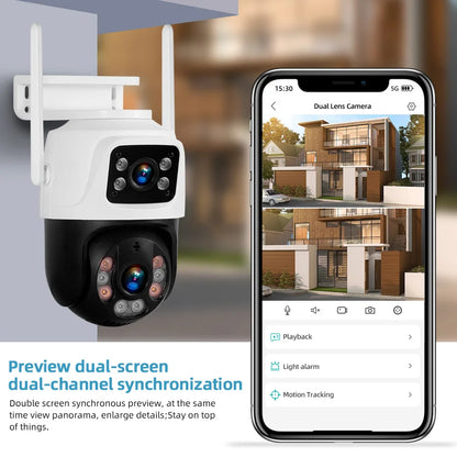 KERUI Outdoor Wireless 6MP Dual Lens WiFi IP Camera Home Security CCTV Video Surveillance Human Detect Dual Screen Icsee - Home Smart Direct