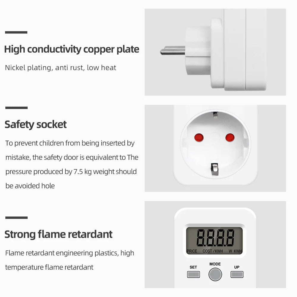 Digital Energy Meter Wattmeter Socket Voltage Power Consumption Monitor