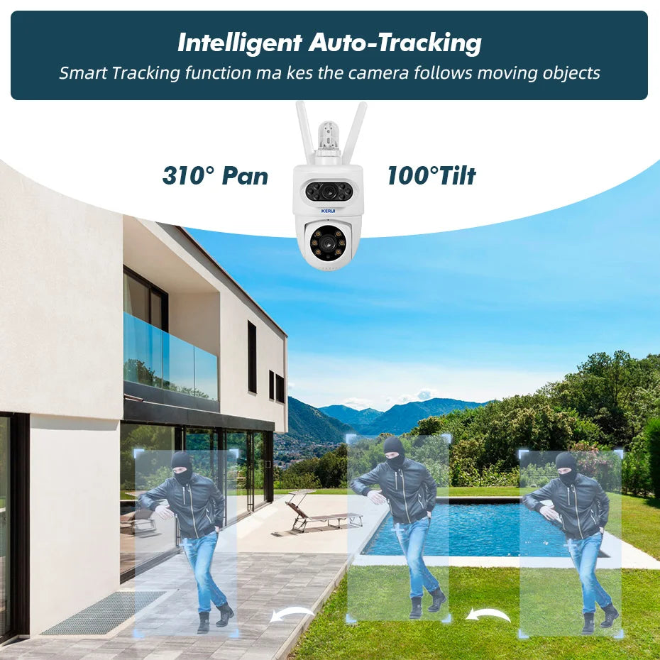 KERUI 10MP 5K PTZ IP Camera for Outside Tuya Smart 5K Dual Lens Outdoor Camera Security Night Vision Waterproof Motion Detection - Home Smart Direct