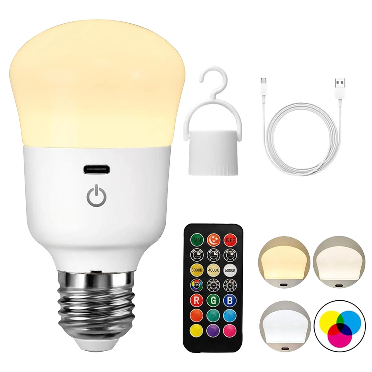 USB Rechargeable LED Bulb with Remote RGB Timer Emergency Backup - Home Smart Direct