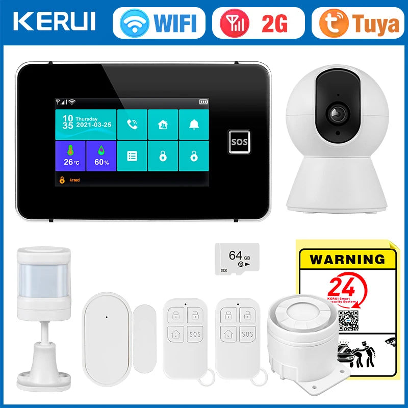 KERUI 4G/2G+WiFi Home Alarm with 4.3-inch Touch Screen Smart Life Products Home Burglar Alarm with Wireless Motion Sensor - Home Smart Direct