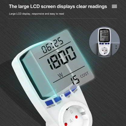 AC Wattmeter Socket Power Meter LCD Energy Measuring Outlet EU Plug
