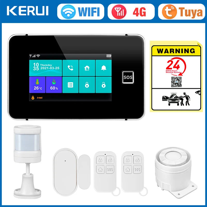 KERUI 4G/2G+WiFi Home Alarm with 4.3-inch Touch Screen Smart Life Products Home Burglar Alarm with Wireless Motion Sensor - Home Smart Direct