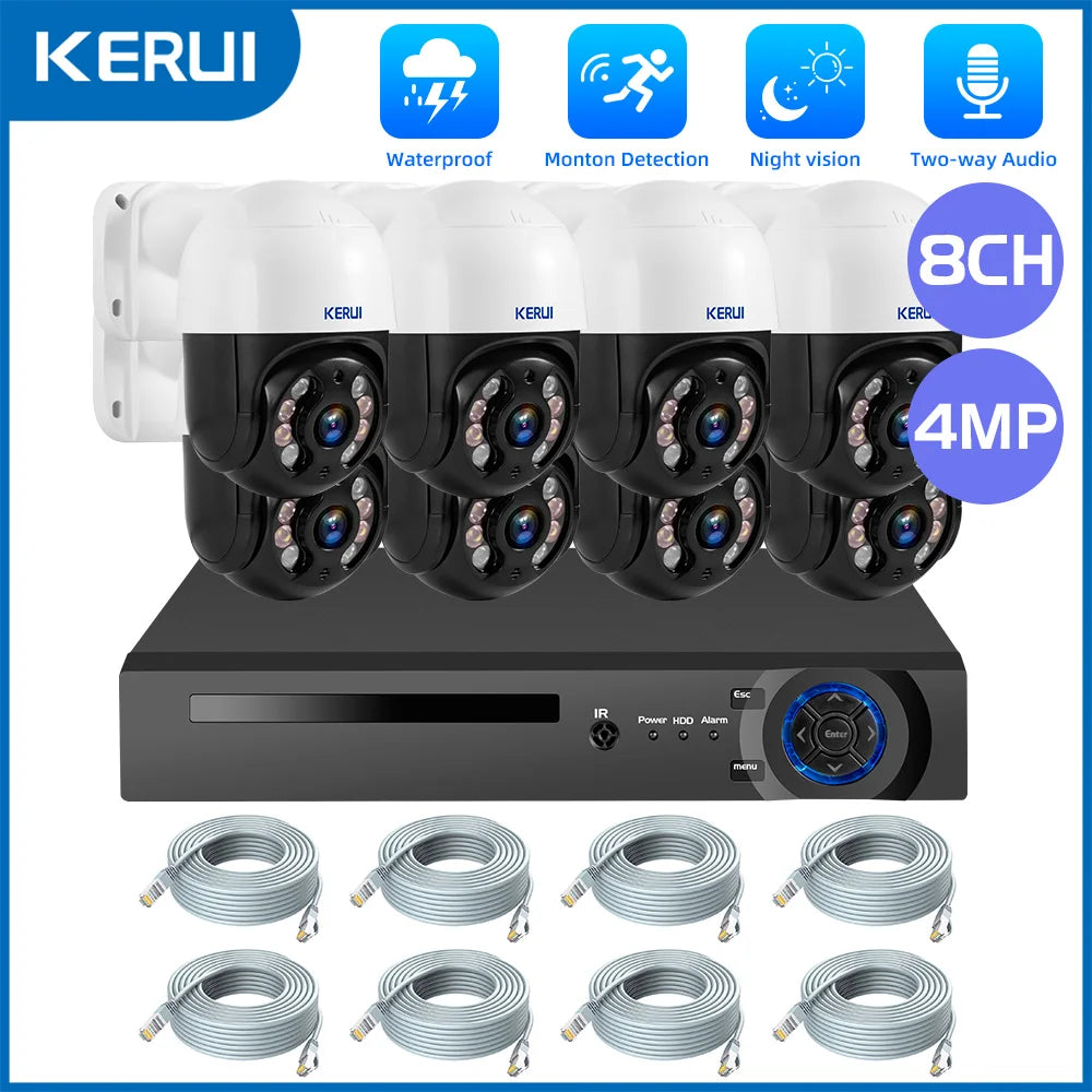 KERUI 2K 4MP HD H.265 Outdoor Camera System Kit POE NVR 8CH Home Security CCTV Audio Surveillance Recorder Night Vision Icsee - Home Smart Direct
