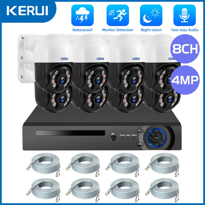 KERUI 2K 4MP HD H.265 Outdoor Camera System Kit POE NVR 8CH Home Security CCTV Audio Surveillance Recorder Night Vision Icsee - Home Smart Direct