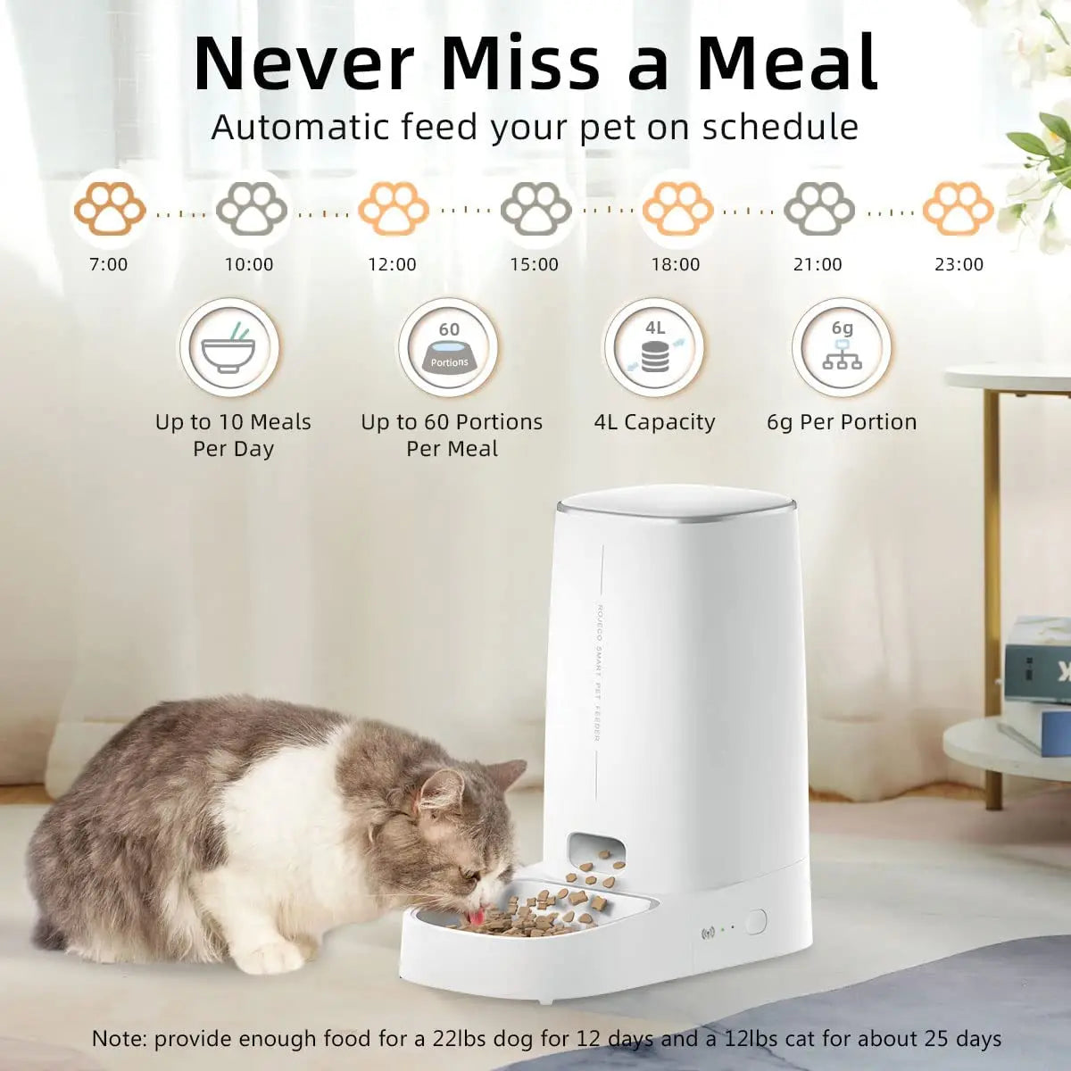 Smart WiFi Cat Feeder with Remote Control Auto Dispenser
