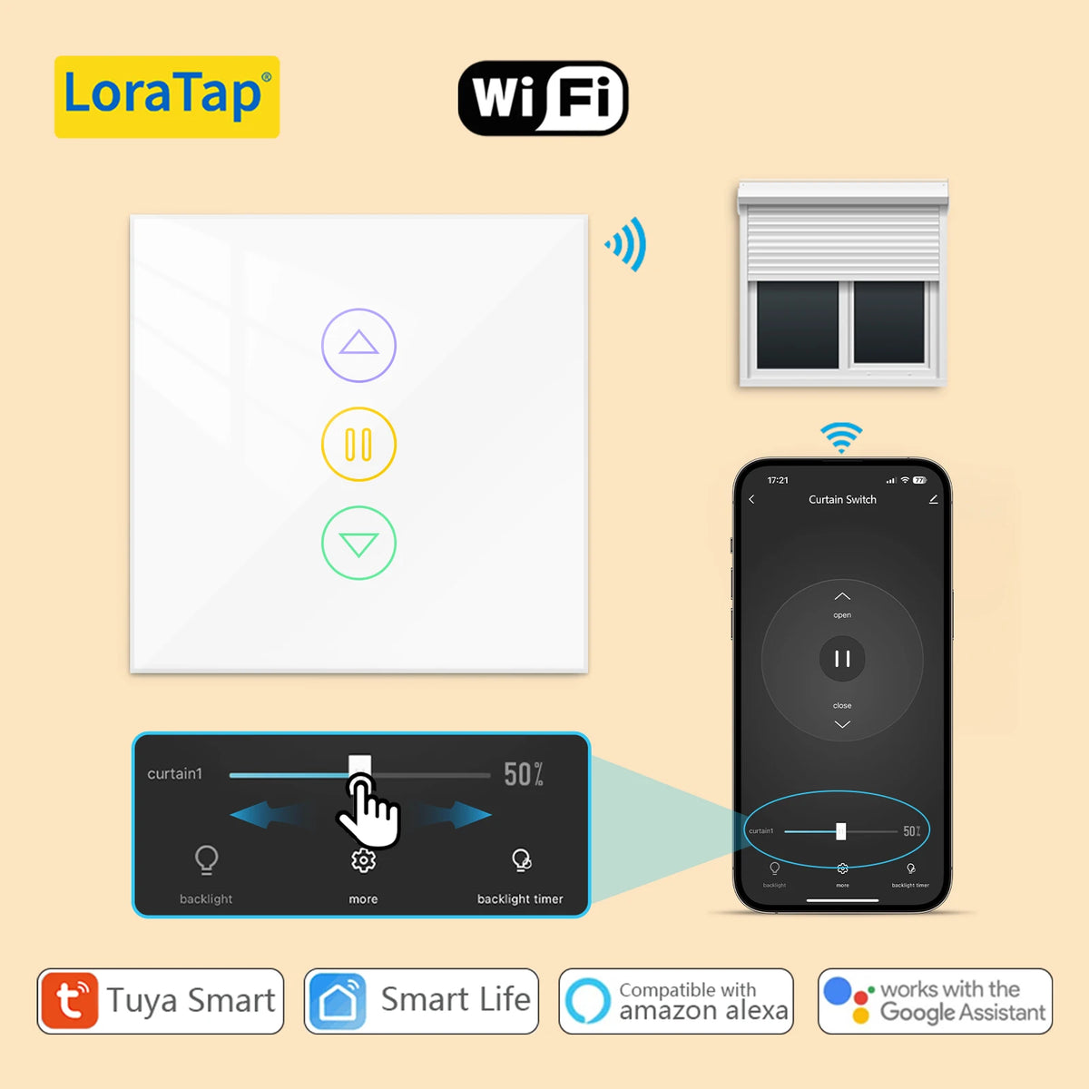LoraTap 4th Generation WiFi Roller Shutter Curtain Switch for Electric Blind Google Home Alexa Smart Life App Remote Control - Home Smart Direct