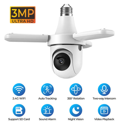 PGST 3MP HD Tuya WiFi PTZ Security Camera Garden Light Bulb Surveillance Camera CCTV 2-Way Audio Night Vision Humanoid Tracking - Home Smart Direct