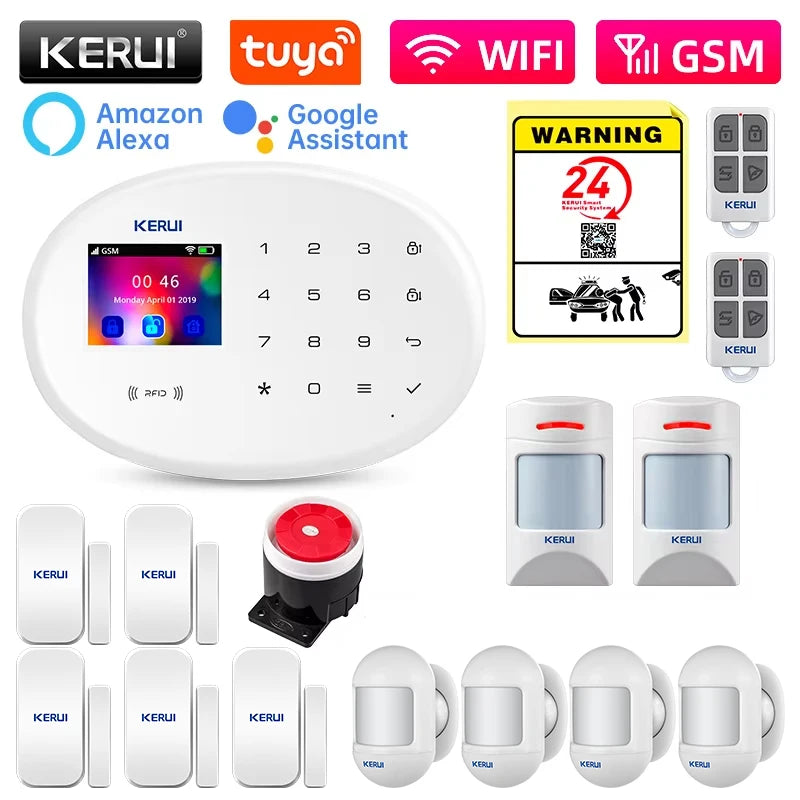 KERUI W202 Alarm System Kit WIFI GSM Home Appliance Security Protection Tuya Smart APP Support Alexa with Motion Sensor Detector - Home Smart Direct