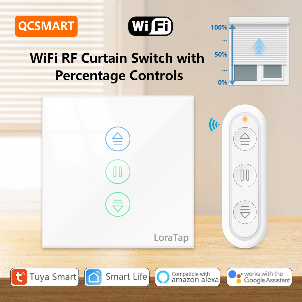 Touch Panel Curtain Switch with Percentage Control - Home Smart Direct