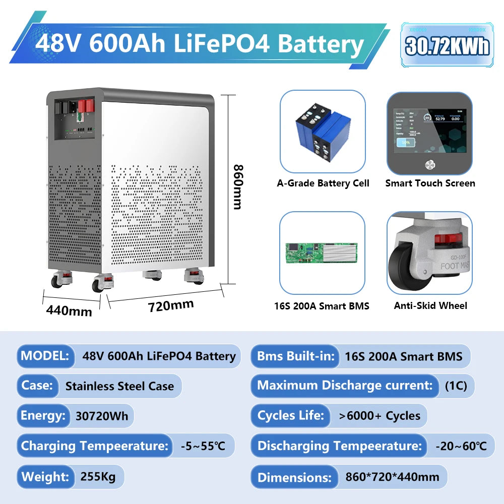 Large Capacity LiFePO4 Solar Storage Battery with Smart BMS