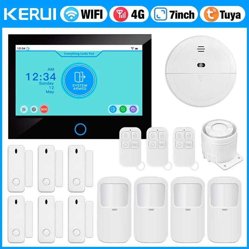 KERUI 7-inch IPS Large Touch Screen Home Alarm Panel 4G LTE GSM WiFi Wireless Alarm Security System Burglar Tuya Smart Alexa - Home Smart Direct