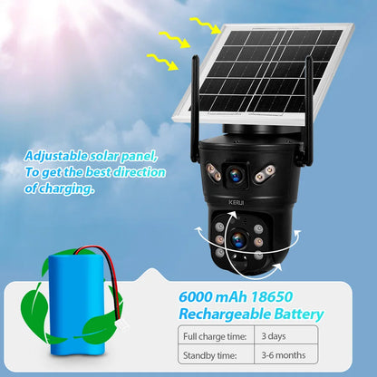 KERUI Outdoor 6MP Solar Camera 4G SIM WIFI Solar Panel Dual Lens Camera Waterproof Home Security CCTV Video Surveillance V380pro - Home Smart Direct