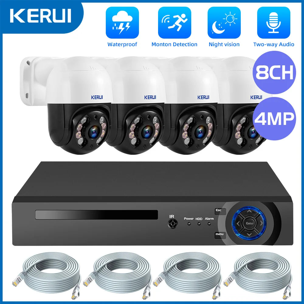 KERUI 2K 4MP HD H.265 Outdoor Camera System Kit POE NVR 8CH Home Security CCTV Audio Surveillance Recorder Night Vision Icsee - Home Smart Direct