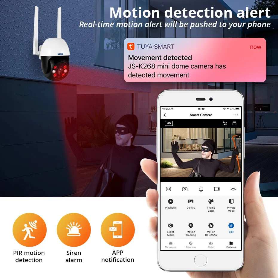 KERUI 5MP PTZ WiFi IP Wireless Camera Tuya Smart Outdoor Home Security Camera CCTV Video Surveillance - Home Smart Direct
