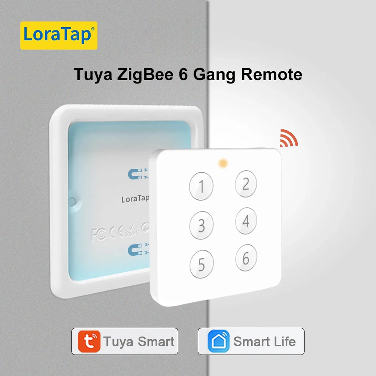 LoraTap ZigBee 3.0 Tuya Smart Life EU Standard 6 Button Gang Scene Magnetic Remote Control Switch Gateway Required ZigBee2MQTT - Home Smart Direct