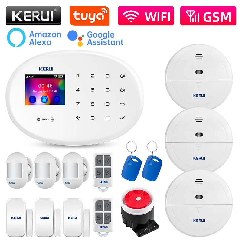 KERUI W202 Tuya Smart WIFI Alarm System Wireless Home Burglar Security Alarm System Control Siren Motion Detector Smoke Sensor - Home Smart Direct
